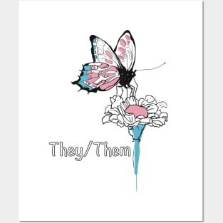 They/Them Trans colors butterfly on daisy flower shirt Posters and Art